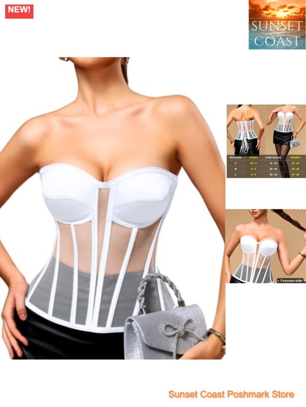 Strapless Mesh Corset Top Padded Lace-Up Bustier